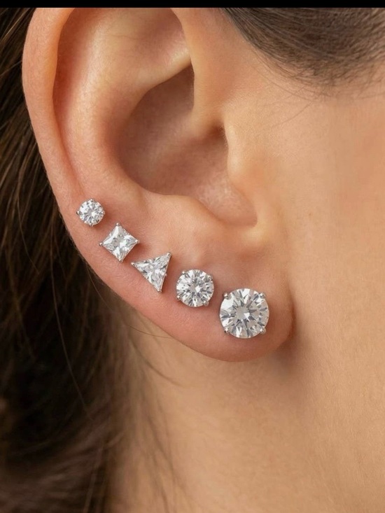 Jewelry - Classic CZ Multi-Stud Earrings Set - White/Silver